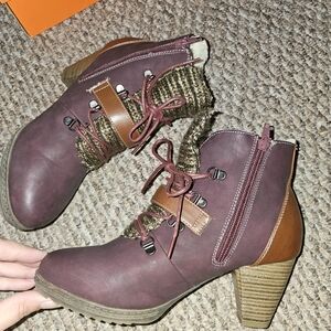 Muk Luks Burgundy and Brown Ankle Booties